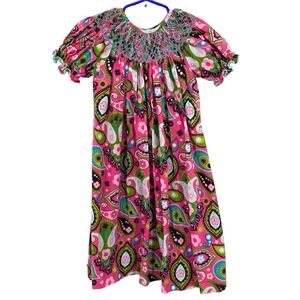 Three Sisters Colorful Paisley Smocked Bishop Cotton Dress